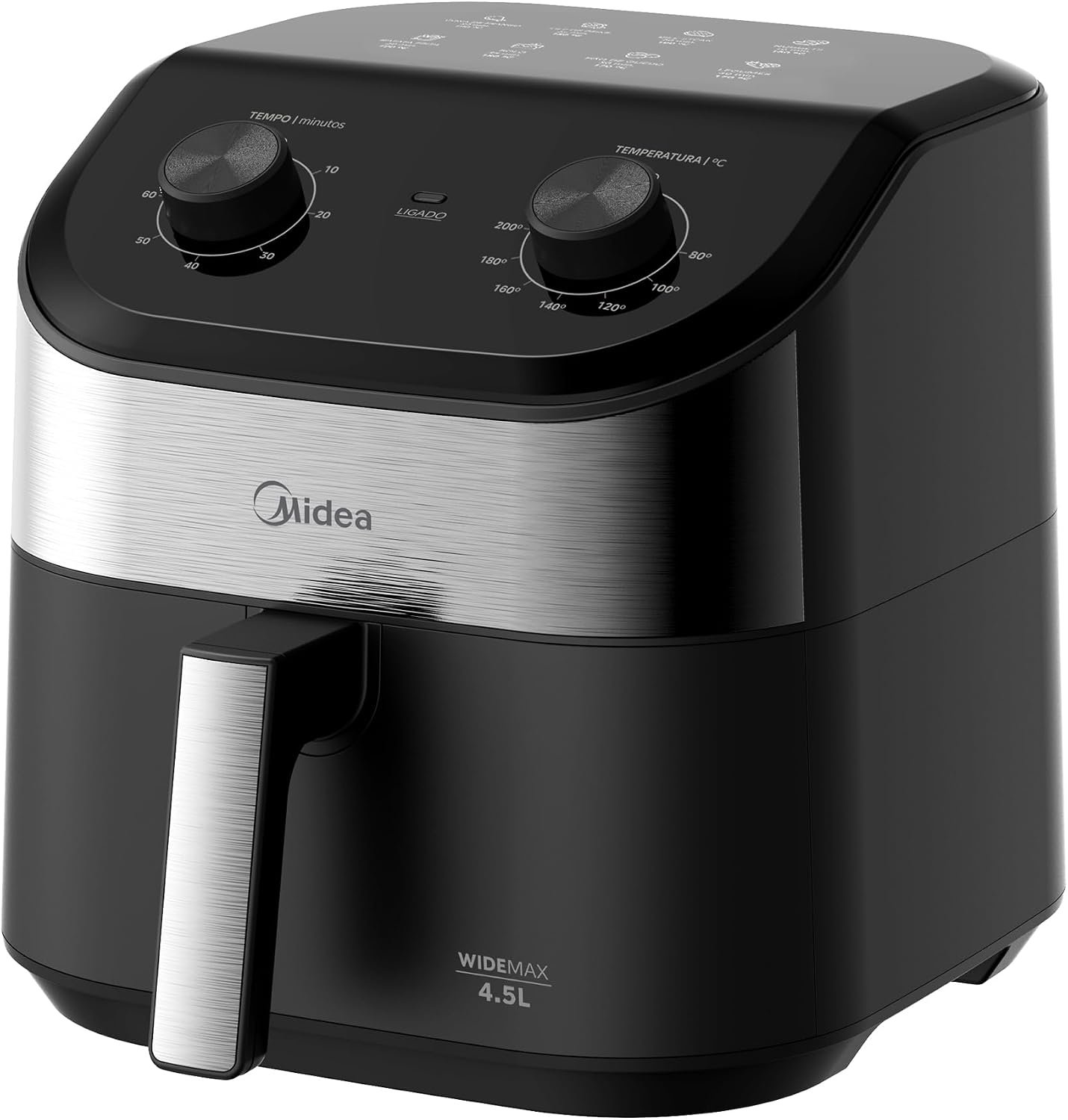 Air fryer Midea WideMax Cyclone 4,5 litros com cesto antiaderente tradicional.