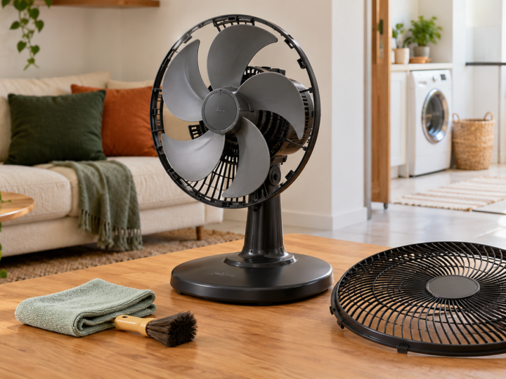 Ventilador desmontado para limpeza com grade e hélice livres de poeira